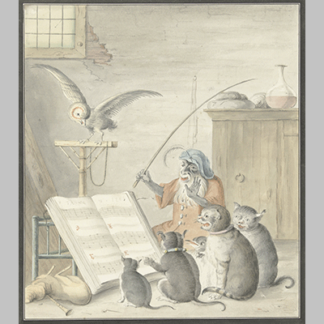 Cornelis Saftleven - Interieur met kattenconcert