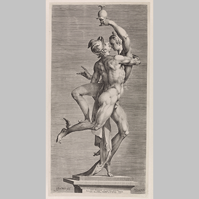 Jan Harmensz. Muller Mercurius en Psyche zijaanzicht met de zijde van Mercurius 1599