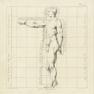 Jan Punt Proportiestudie van het lichaam van een man 1747