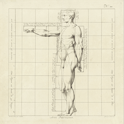 Jan Punt Proportiestudie van het lichaam van een man 1747