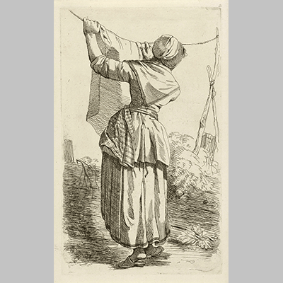 Johannes Pieter de Frey Boerin bij een waslijn