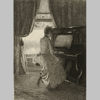 Jonge vrouw speelt piano Ferdinand Oldewelt 1886