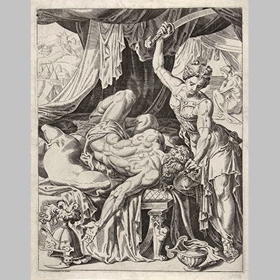 Judit hakt het hoofd van Holofernes af Dirck Volckertsz. Coornhert naar Maarten van Heemskerck 1551