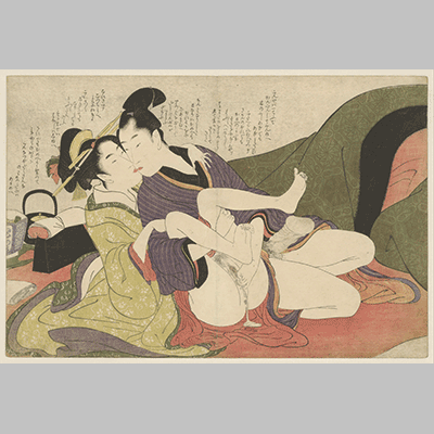 Kitagawa Utamaro Prostitute kissing young man