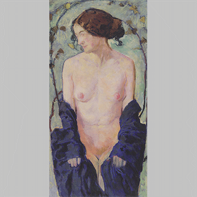 Kolo Moser Weiblicher Akt mit blauem Tuch ca1913