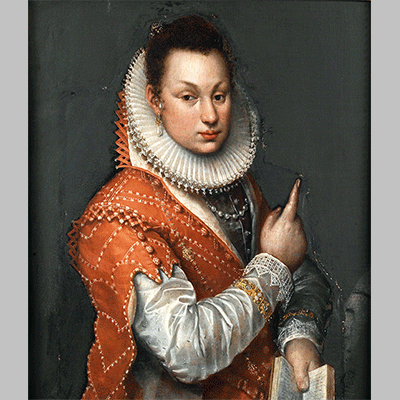 Lavinia Fontana Portrait of a Lady wearing a ruff holding a book in her left hand