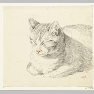 Liggende kat schuin van voren Jean Bernard 1808