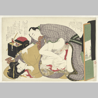 Love couple at sewing box Katsushika Hokusai