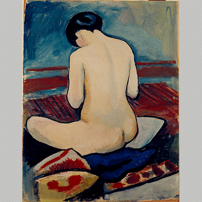 Macke Sitting Nude with Pillow