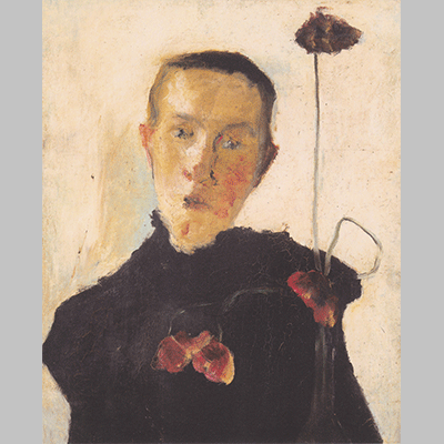 Modersohn Becker Brustbild einer Frau mit Mohnblumen