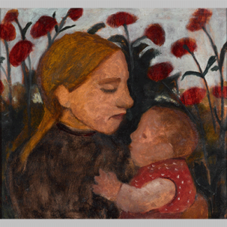 Modersohn Becker Girl with child in front of red flowers 1