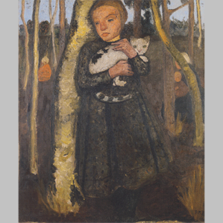 Modersohn Becker Madchen im Birkenwald mit Katze ca1904