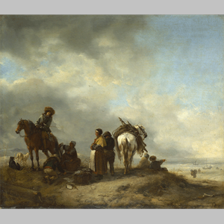 Philips Wouwerman A View on a Seashore with Fishwives offering Fish to a Horseman 1650s