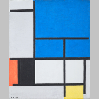Piet Mondrian Composition with Large Blue Plane Red Black Yellow and Gray