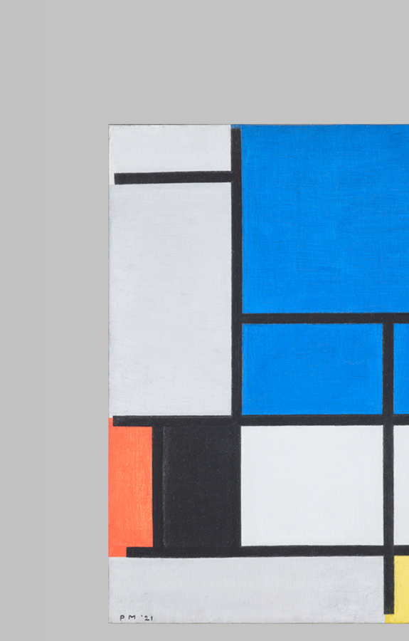 Piet Mondrian Composition with Large Blue Plane Red Black Yellow and Gray d2