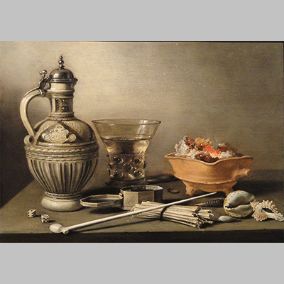 Pieter Claesz Still Life with a Stoneware Jug Berkemeyer and Smoking Utensils