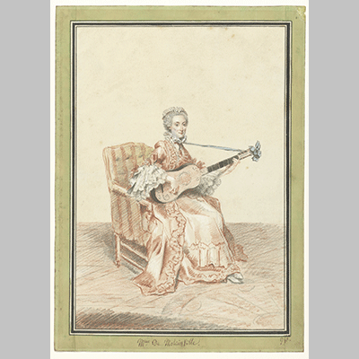 Portret van Madame de Montainville gitaar spelend Louis de Carmontelle 1758
