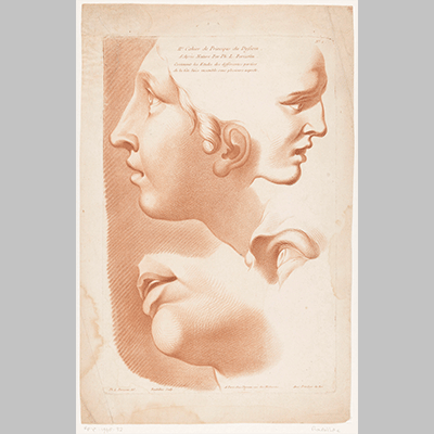 Roubillac Titelprent met twee vrouwengezichten mond en oog 1780