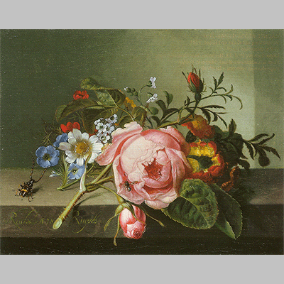 Rachel Ruysch - Rosenzweig mit Käfer und Biene (1741)