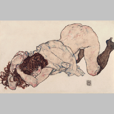 Egon Schiele - Kneeling Girl, Resting on Both Elbows