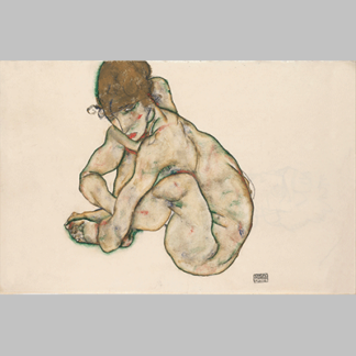 Schiele Crouching Nude Girl