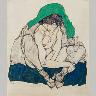 Schiele Crouching Woman with Green Headscarf