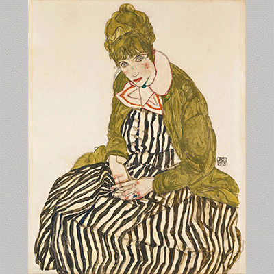 Schiele Edith with Striped Dress Sitting