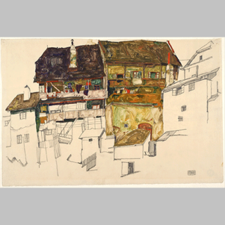 Schiele Old Houses in Krumau, 1914