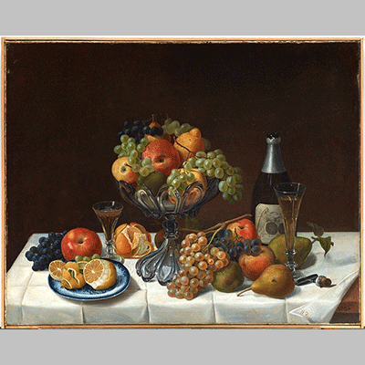 Severin Roesen Fruit Still Life with Champagne Bottle