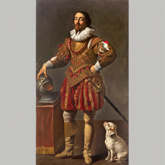 Simon Vouet Portrait of a gentleman with his dog