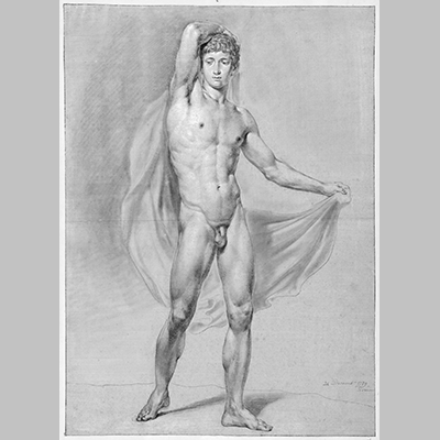 Staand mannelijk naakt met een doek achter de rug van voren gezien Jean Grandjean 1779 3