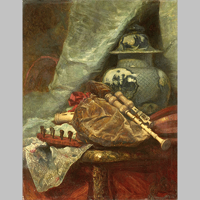 Still Life with Bagpipes Adolphe Mouillero