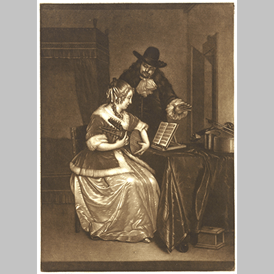 The Music Lesson Young Woman Playing a Theorbo Jan Stolker after Gerard ter Borch II 1734 1785