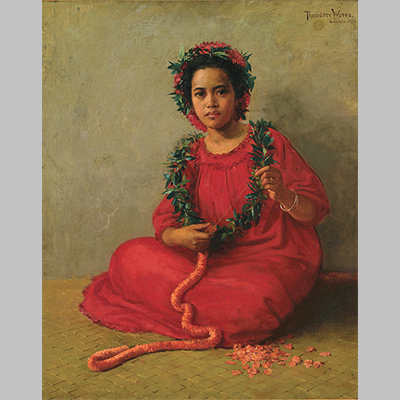 Theodore Wores - The Lei Maker oil on canvas painting by (1901)