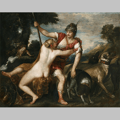 Titian adonis relinquishing venus for the hunt