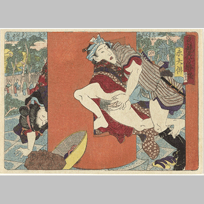 Utagawa Kunisada The erotic road to the capital A meeting at the temple