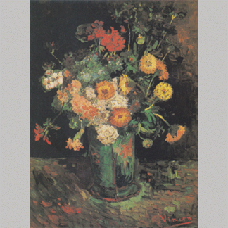 Van Gogh Vase mit Zinnien und Geranien