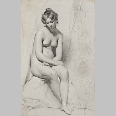 William Etty Seated nude female model with high haircut