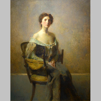 Thomas Wilmer Dewing - Woman in Purple and Green (1905)