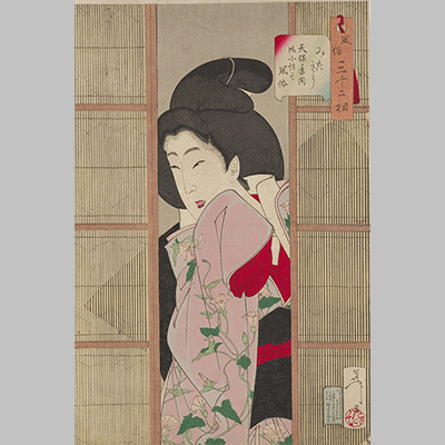 Yoshitoshi Appearing Inquisitive, Behavior of a Maid of the Tenpō Era, April 1888